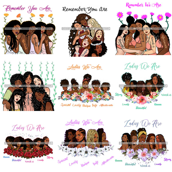 Bundle 9 Designs Best Friends Women Together Equality All Lives Matter Afro Caucasian Woman Melanin Nubian Unique African American Graphics PNG JPG Cutting Files Silhouette Cricut And More