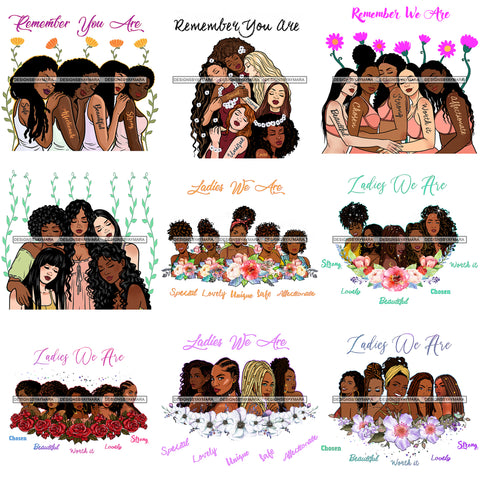 Bundle 9 Designs Best Friends Women Together Equality All Lives Matter Afro Caucasian Woman Melanin Nubian Unique African American Graphics PNG JPG Cutting Files Silhouette Cricut And More