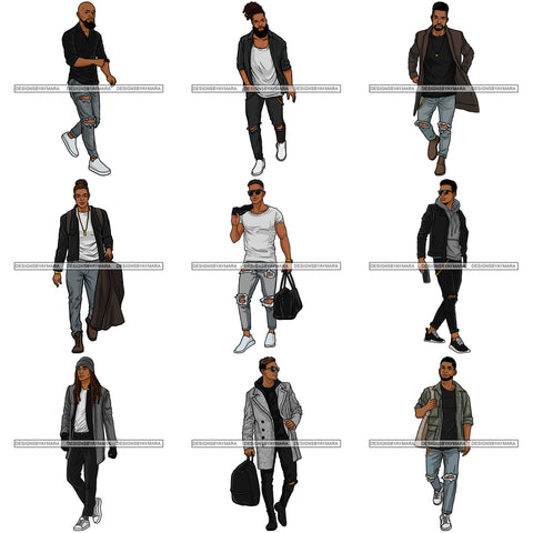 Bundle 9 Afro Handsome Man Bearded Men Fashion Dreadlocks Hair Glasses PNG JPG  SVG Cutting Files For Silhouette Cricut and More!