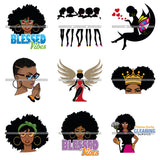 Bundle 9 Afro Blessed Life Hot Selling Designs Queen Boss Lady Black Woman Nubian Melanin SVG Cutting Files For Silhouette Cricut and More