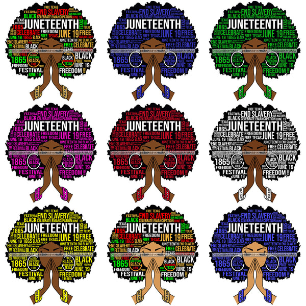 Bundle 9 Juneteenth Afro Woman Praying June 19 Quotes Emancipation Freedom Holiday SVG Vector Cut Files