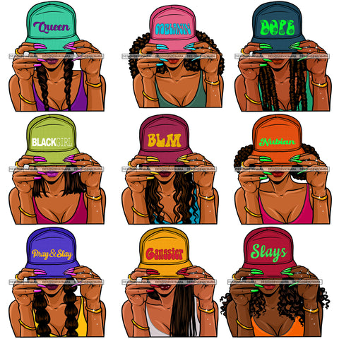 Bundle 9 Designs Afro Woman Wearing Baseball Hat Dope Melanin Nubian Unique African American Graphics PNG JPG Cutting Files Silhouette Cricut