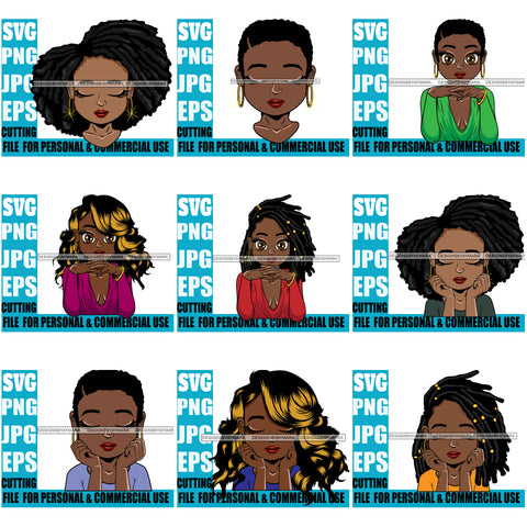 Bundle 9 Afro Cute Lili Designs For Commercial And Personal Use Black Woman Nubian Queen Melanin SVG Cutting Files For Silhouette Cricut and More