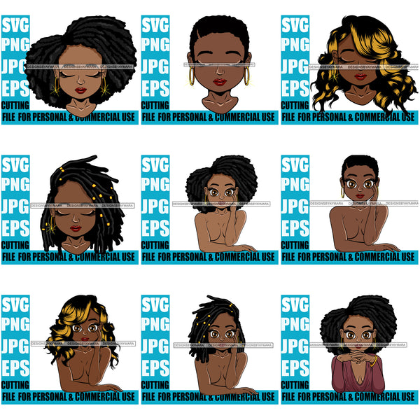 Bundle 9 Afro Cute Lili Designs For Commercial And Personal Use Black Woman Nubian Queen Melanin SVG Cutting Files For Silhouette Cricut and More