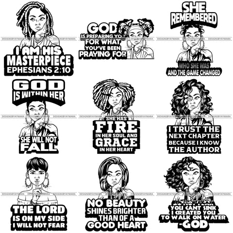 Bundle 9 Afro Lola God Quotes God Is Within Her She Will Not Fall SVG Cutting Files For Silhouette Cricut and More