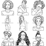 Bundle 9 Adult Woman Older lady Classy Mature Elderly Grey Hair SVG Cutting Files For Silhouette Cricut and More!