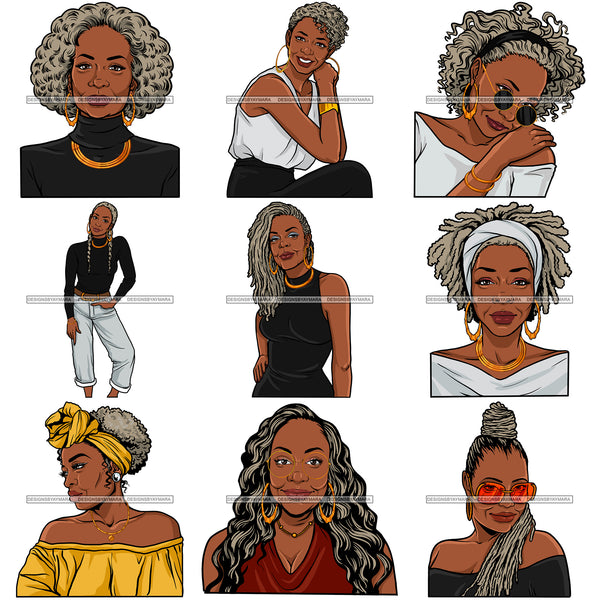 Bundle 9 Adult Woman Older lady Classy Mature Elderly Grey Hair SVG Cutting Files For Silhouette Cricut and More!