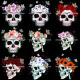 Bundle 9 Skulls Rosses Flowers Butterfly Tattoo Designs Elements Skeleton Head Dead Death Illustration PNG JPG Cutting Files For Cricut Silhouette and More