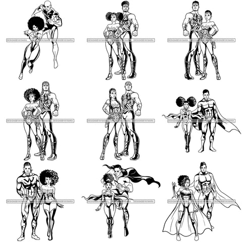 Bundle 9 Hero Couple Soulmates Superhero Woman man Power SVG JPG PNG Vector Clipart Cricut Silhouette Cut Cutting