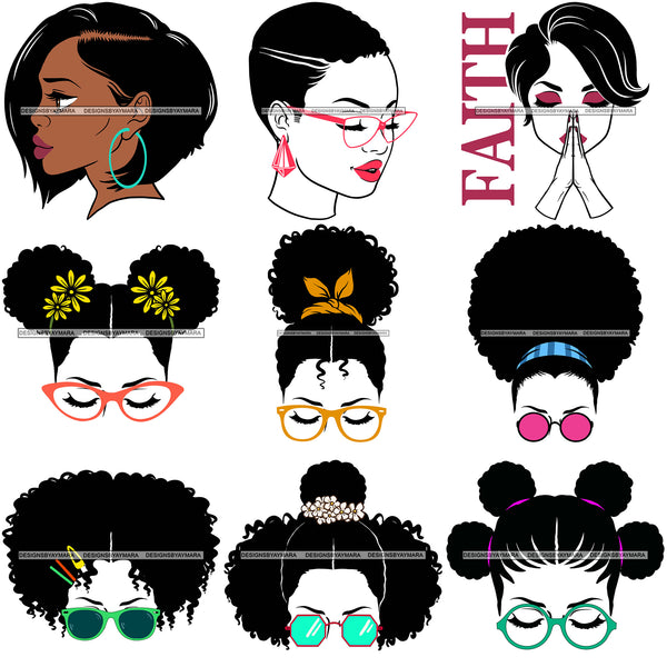 Bundle 9 Afro Woman SVG Hot Selling Designs Black Girl Magic Melanin Popping Hipster Girls SVG JPG PNG Layered Cutting Files For Silhouette Cricut and More