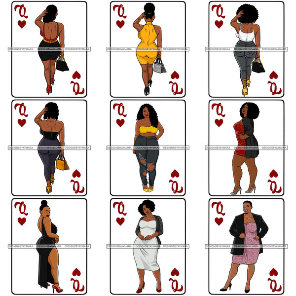 Bundle 9 Classy Curvy Sexy Lady Players Card Queen Of Heart Woman Power SVG Cutting Files For Silhouette Cricut and More!