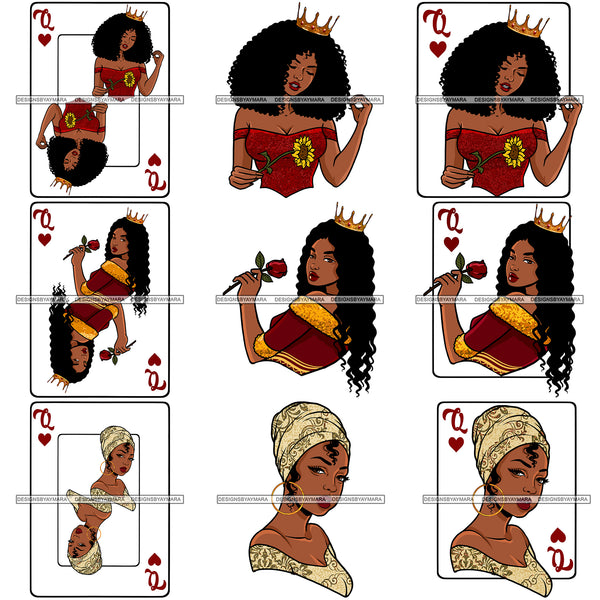 Bundle 9 Classy Lady Players Card Queen Of Heart Crown Woman Power SVG Cutting Files For Silhouette Cricut and More!