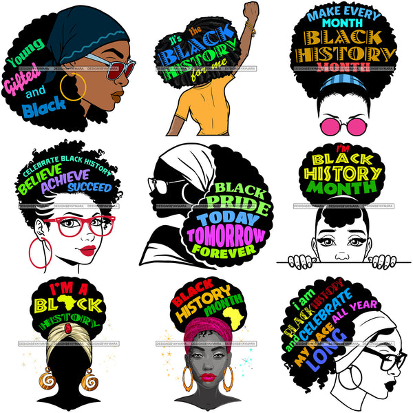 Bundle 9 Black History Month Quotes Vector Designs .SVG Cut Files For Silhouette Cricut and More!