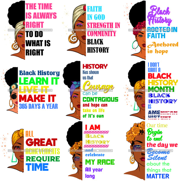 Bundle 9 Black History Month Quotes Vector Designs .SVG Cut Files For Silhouette Cricut and More!