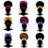 Bundle 9 Afro African American Woman Silhouette Afro Messy Bun Headband Bamboo Earrings Nubian Melanin PNG JPG Cutting Files