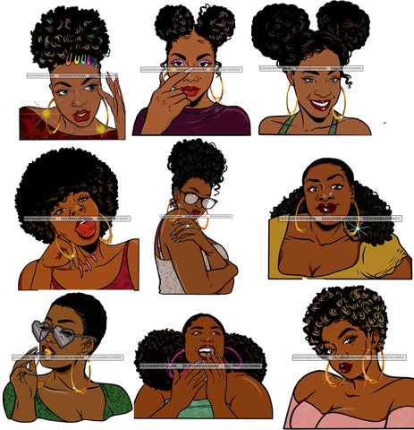 Bundle 9 Afro Girls Goddess bamboo Earrings Black Girl Magic Melanin Popping Hipster Girls SVG JPG PNG Layered Cutting Files For Silhouette Cricut and More