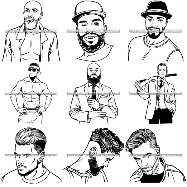 Super Bundle 100 Attractive Man Bearded Hipster Model Fashion Male Guy Stylish Mustache Close-up Sexy Macho Manly SVG Files For Cutting
