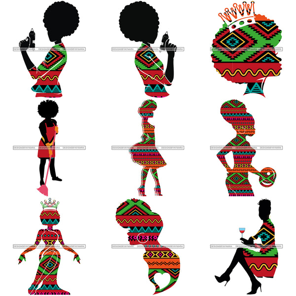 Bundle 9 Afro Woman Silhouette African Pattern Designs Element .SVG Cut Files For Silhouette Cricut and More!