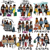 Bundle 20 Ladies Getaway Vacation Trip Travel Adventure Best Friends Forever Buddy Sister Divas Melanin Girlfriends SVG Files For Cutting and More!