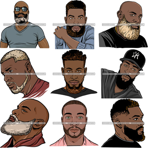 Bundle 9 Attractive Man Bearded Hipster Model Fashion Male Guy Stylish Mustache Close-up Sexy Macho Manly SVG Files For Cutting