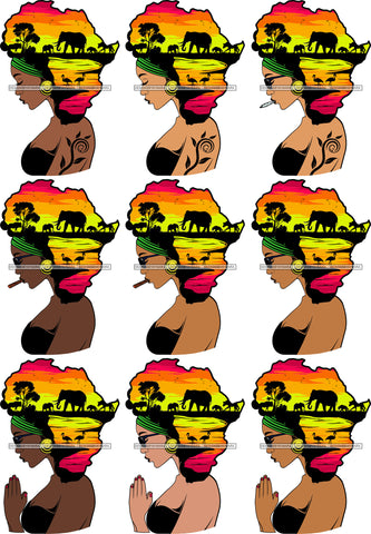 Bundle 9 African American Woman Goddess Safari Savanna Africa Continent SVG Files For Cutting and More!