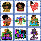 Bundle 9 Blessed Queen Proud Black Woman Hustle Addicts Heartless SVG PNG JPG Cut Files For Silhouette Cricut and More!