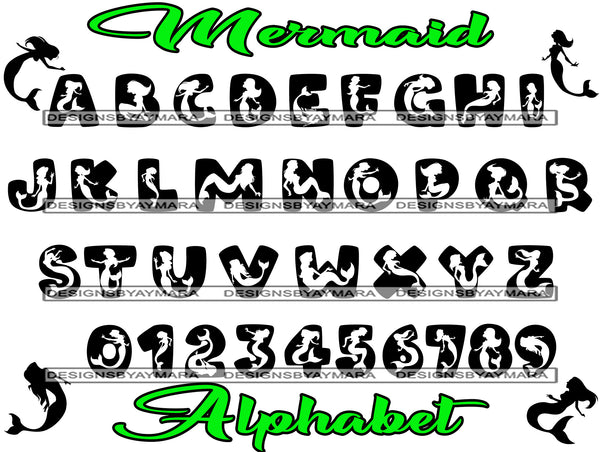 Bundle 36 Mermaid Fairy Fantasy Alphabet Words Letters Numbers Creation Kit SVG JPG PNG Layered Cutting Files For Silhouette Cricut and More