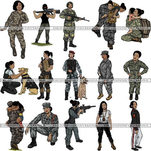 Bundle 15 Military Woman USA Proud Melanin PNG Files For Print Not For Cutting