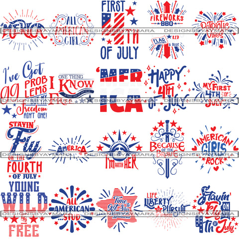 Bundle 20 Designs 4 July Quotes PNG Files For Print
