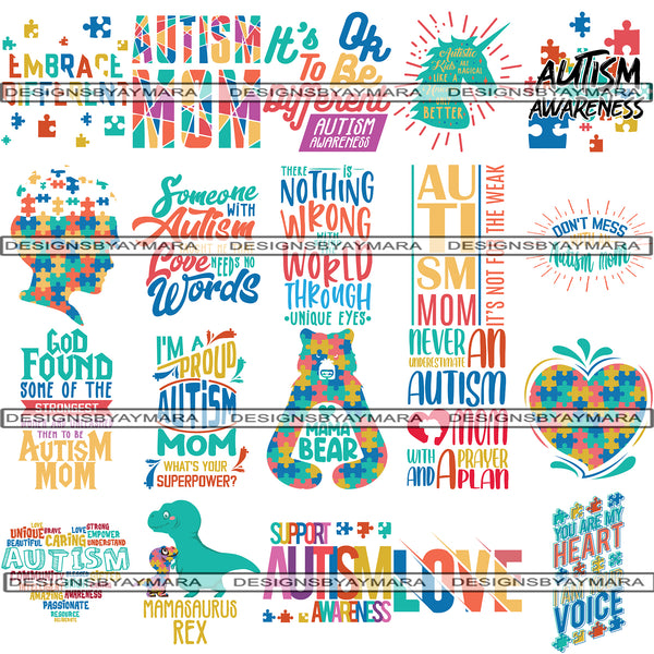 Bundle 20 Autism Awareness Quotes PNG File For Print