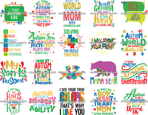 Bundle 20 Autism Awareness Quotes PNG File For Print