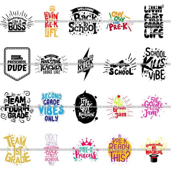 Bundle 20 Back to School Cute Quotes .PNG SVG Files