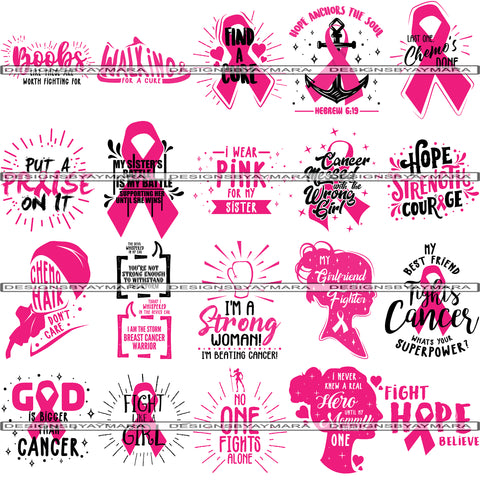 Bundle 20 Cancer Awareness Woman Fighting Cancer Quotes PNG Files For Print