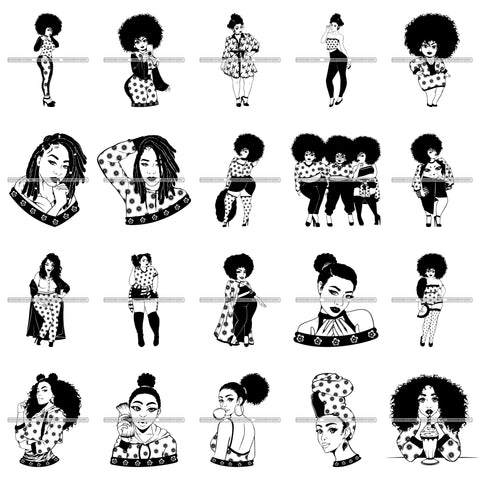 Bundle 20 Afro Nubian Melanin Popping Kinky Hair Beautiful African American Woman SVG Cutting Files