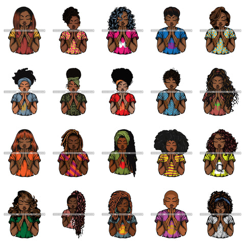Bundle 20 Afro Lola Praying God Lord Prayers In God We Trust .SVG Clipart Cutting Files For Silhouette and Cricut and More!