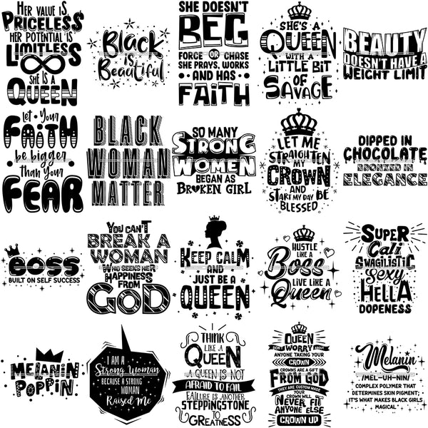 Bundle 20 Black Queen Nubian Melanin Quotes .SVG Files For Silhouette and Cricut