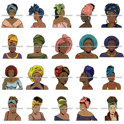 Bundle 20 Beautiful Woman Turban Head Wrap Hairstyle SVG Files For Cutting and More!