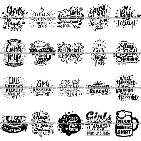 Bundle 20 Girls Weekend Getaway SVG Quotes Files For Silhouette and Cricut