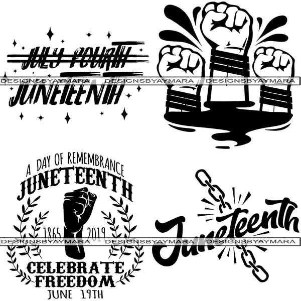 Bundle 4 Juneteenth SVG Quotes Cut Files For Silhouette and Cricut