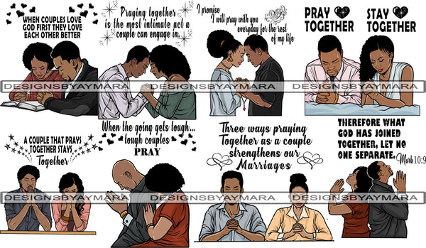 Bundle 8 Black Couple Praying God Together PNG File For Print Not For Cutting