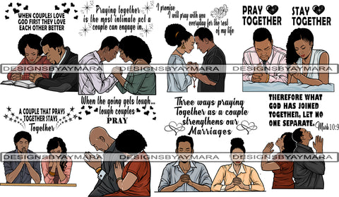 Bundle 8 Black Couple Praying God Together PNG File For Print Not For Cutting