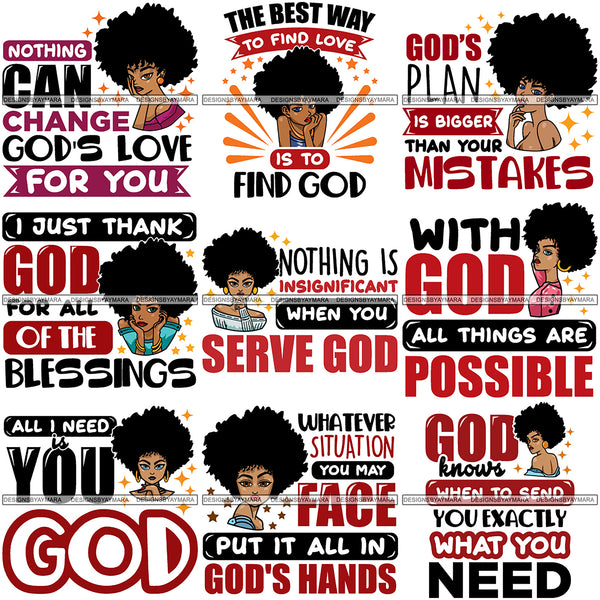 Super Bundle More Than 90 Afro Woman God Lord Life Quotes SVG Cutting Files For Silhouette and Cricut and More!