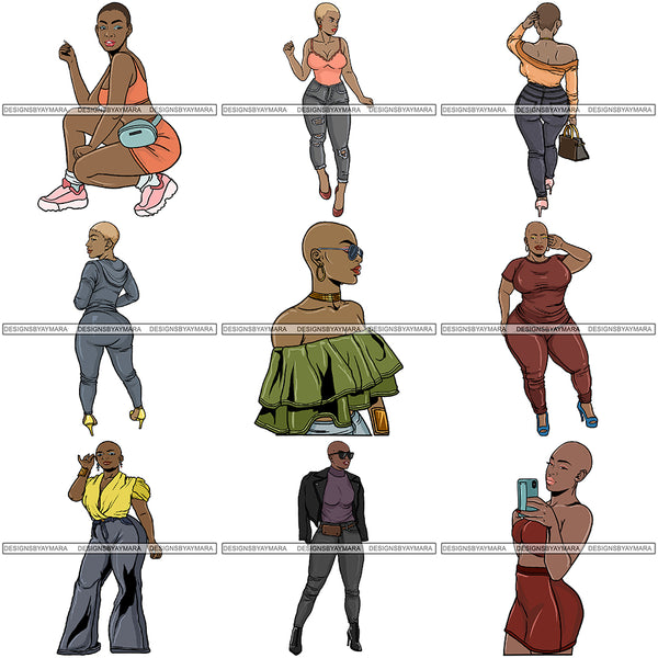 Bundle 9 Melanin Bald Short Hairstyle Queen Goddess Nubian .SVG Cut Files For Silhouette and Cricut and Much More