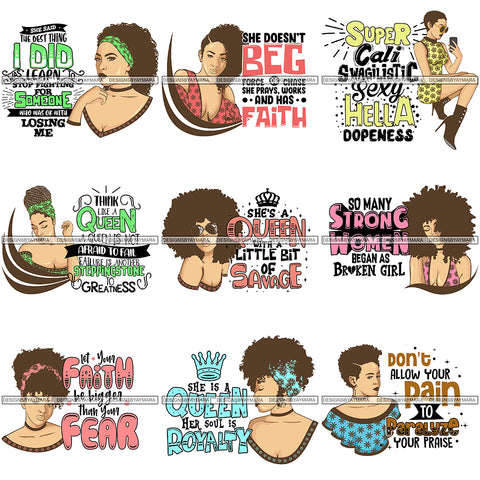 Bundle 9 Afro Lady Queen Goddess Melanin Nubian .PNG Print Files Not For Cutting