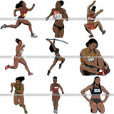 Bundle 9 Afro Black Woman Runner Sprinting Athletic Sport .PNG Print File Not For Cutting