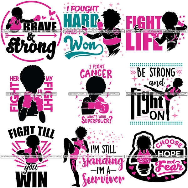 Bundle 9 Strong Afro Woman SVG Cancer Survivor Cutting Files For Silhouette Cricut and More