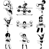 Bundle 9 Afro Cheerleader Woman SVG Cutting Files For Silhouette Cricut and More