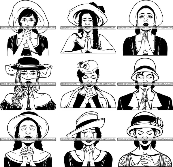 Bundle 9 Afro Woman Praying SVG Cut Files For Silhouette and Cricut