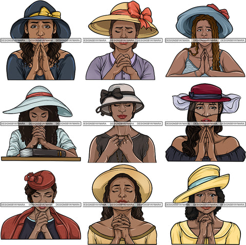 Bundle 9 Afro Woman Praying PNG Files For Print