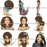 Bundle 9 Afro Beautiful Woman Goddess Diva Classy Lady .SVG Cut Files For Silhouette and Cricut